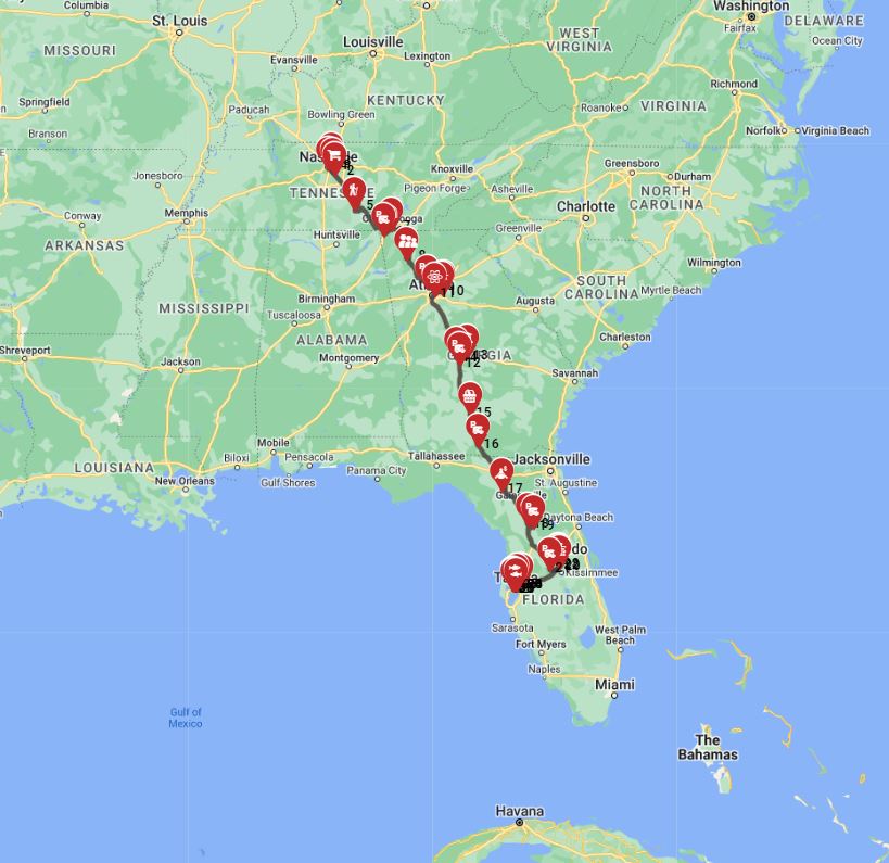 a road trip with a motorhome from Nashville to Tampa